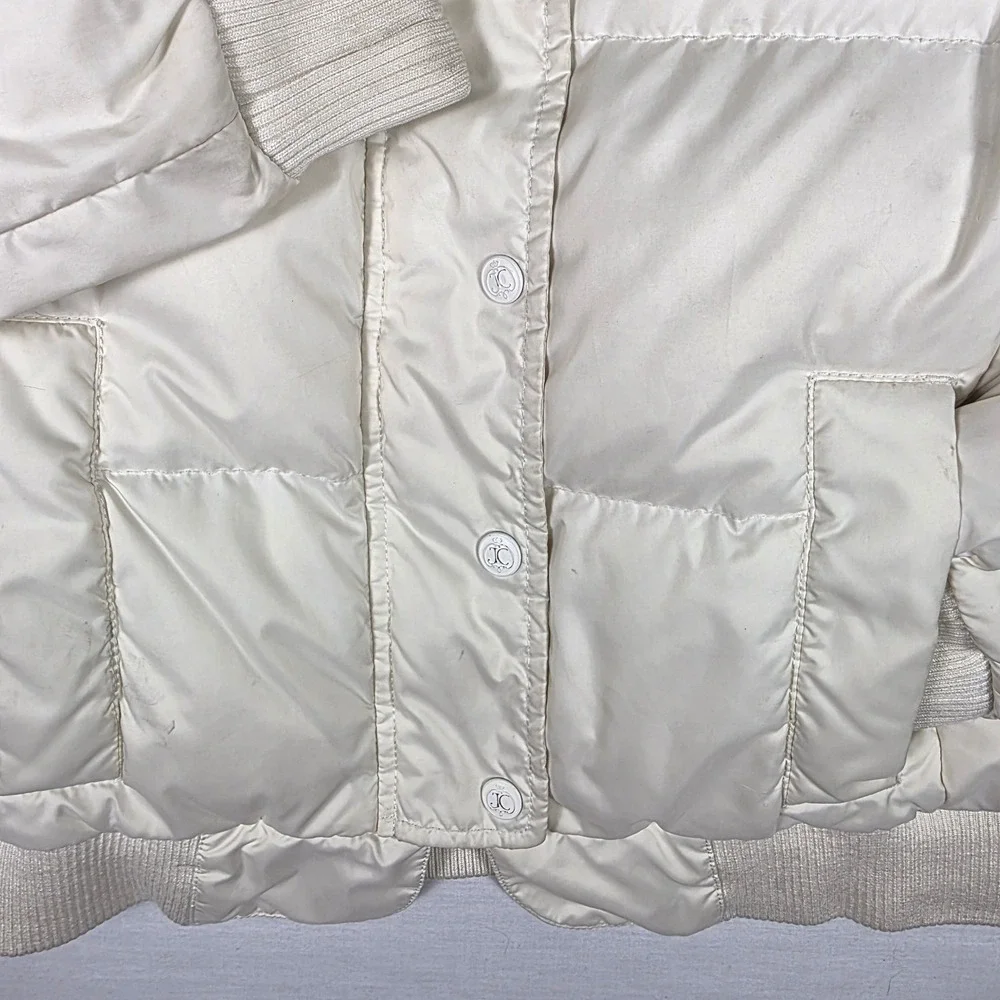 Juicy Couture Puffer Jacket Womens Medium Down Fill Cream Y2K Winter Coat‎ 2000s